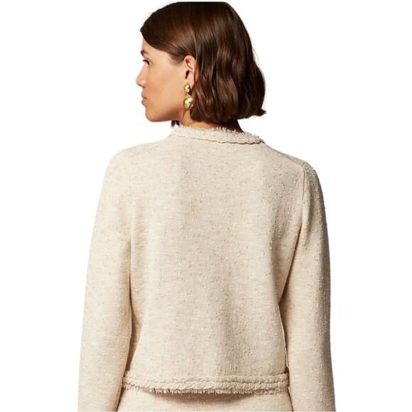 J.Crew Cream Bouclé Fringe Sweater Jacket 2X NWT Gold Button Blazer - Picture 2 of 8